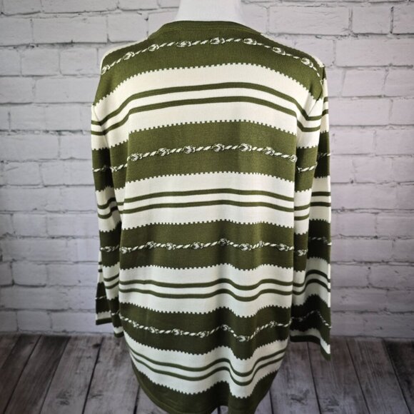 WOMENS ALFRED DUNNER BOLD STRIPED SWEATER DARK OLIVE AND CREAM SIZE MED EUC - Picture 4 of 8
